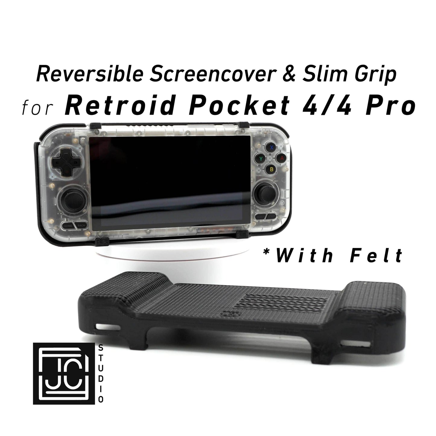 2-in-1 Grip for Retroid Pocket 4 / 4 Pro Reversible Screen Cover & Slim Comfort Grip Case with Felt Wrap Ergonomic RP4 Handheld 2n1 Deluxe - White