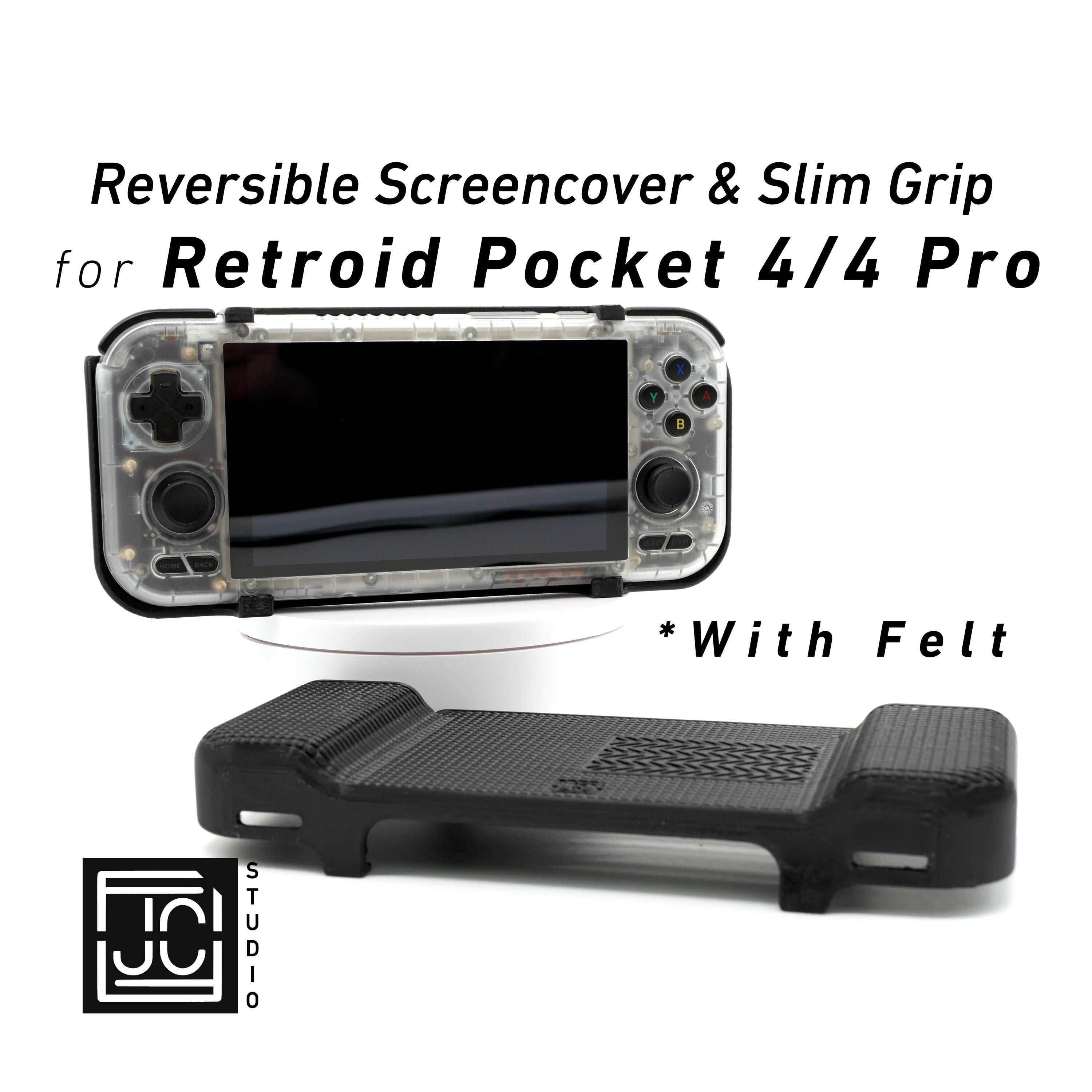 2-in-1 Grip for Retroid Pocket 4 / 4 Pro Reversible Screen Cover & Slim Comfort Grip Case with Felt Wrap Ergonomic RP4 Handheld 2n1 Deluxe - White