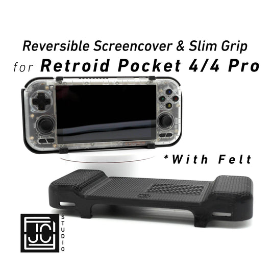 2-in-1 Grip for Retroid Pocket 4 / 4 Pro Reversible Screen Cover & Slim Comfort Grip Case with Felt Wrap Ergonomic RP4 Handheld 2n1 Deluxe - White