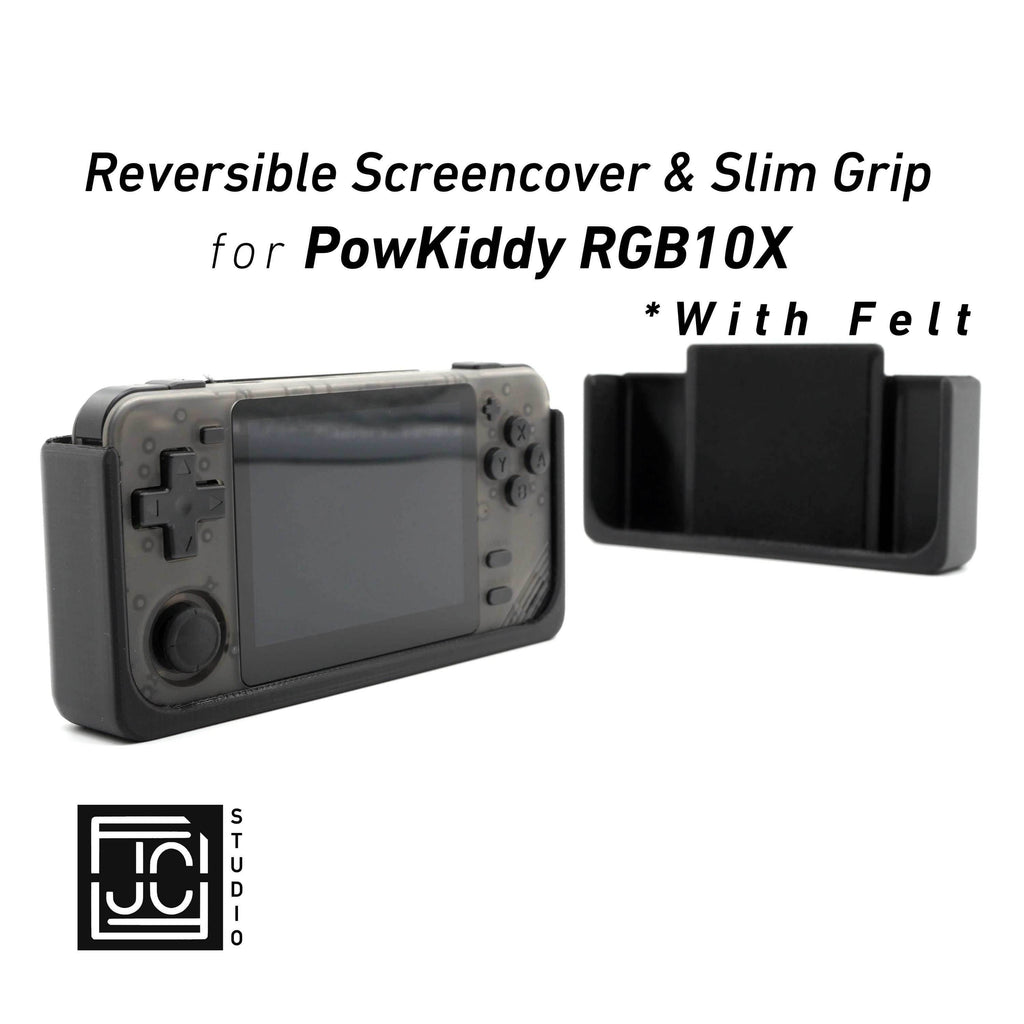 2-n-1 Grip for PowKiddy RGB10X Reversible Screen Cover Slim Grip Felt Screen Protector Gaming Handheld Protection with Fun Textured Pattern - White