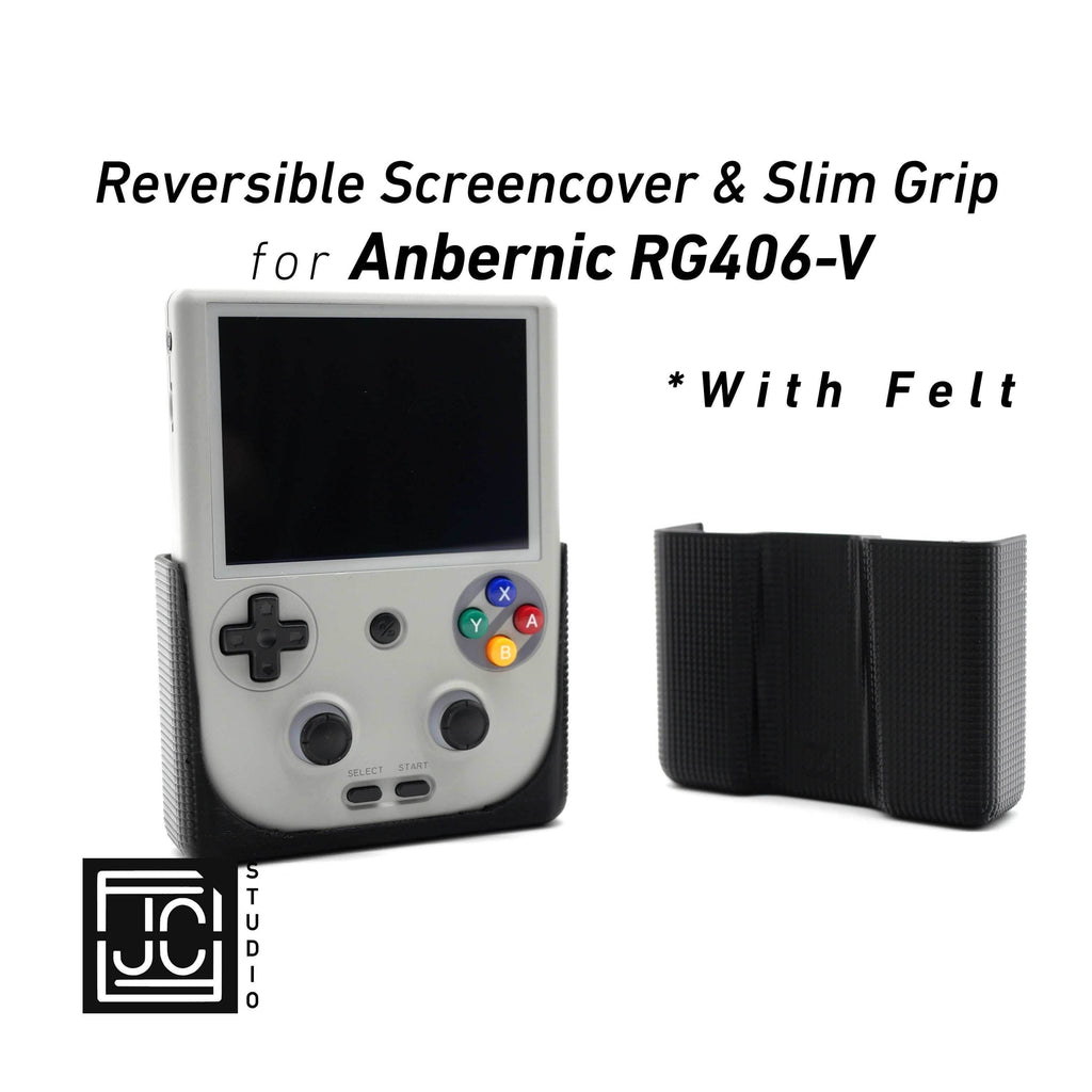 2-n-1 Grip for Anbernic RG406V Reversible Screen Cover Slim Chin Grip Felt Screen Protector Gaming Handheld Protection Fun Textured Pattern - White