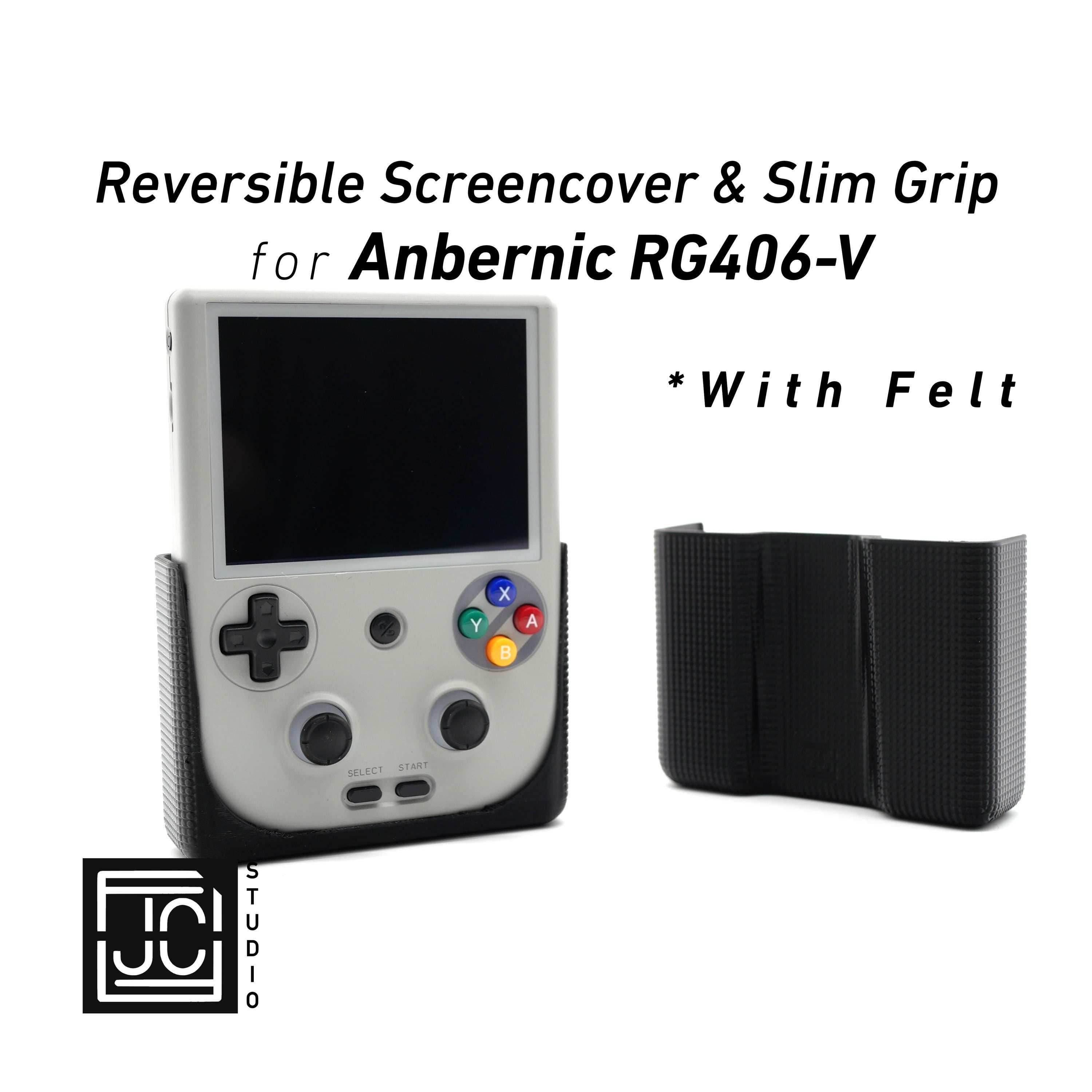 2-n-1 Grip for Anbernic RG406V Reversible Screen Cover Slim Chin Grip Felt Screen Protector Gaming Handheld Protection Fun Textured Pattern - White