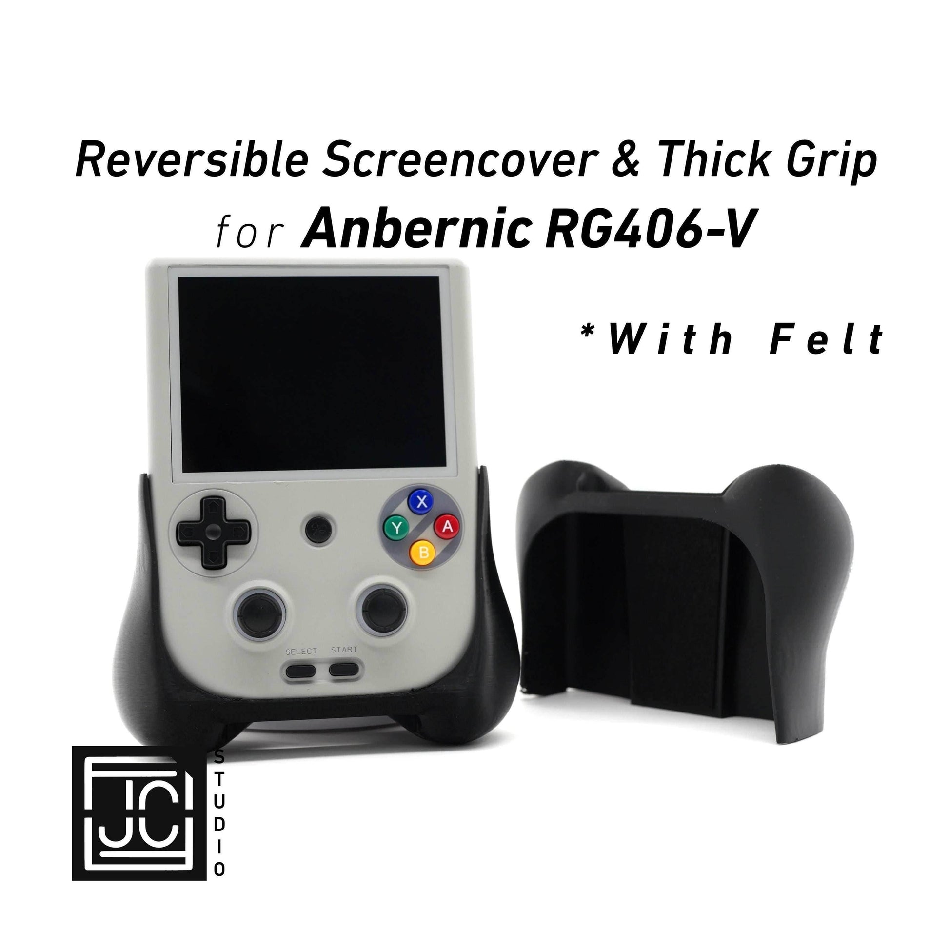 2-n-1 Grip for Anbernic RG406V Reversible Screen Cover Thick Chin Grip Felt Screen Protector Gaming Handheld Protection Fun Textured Pattern - White