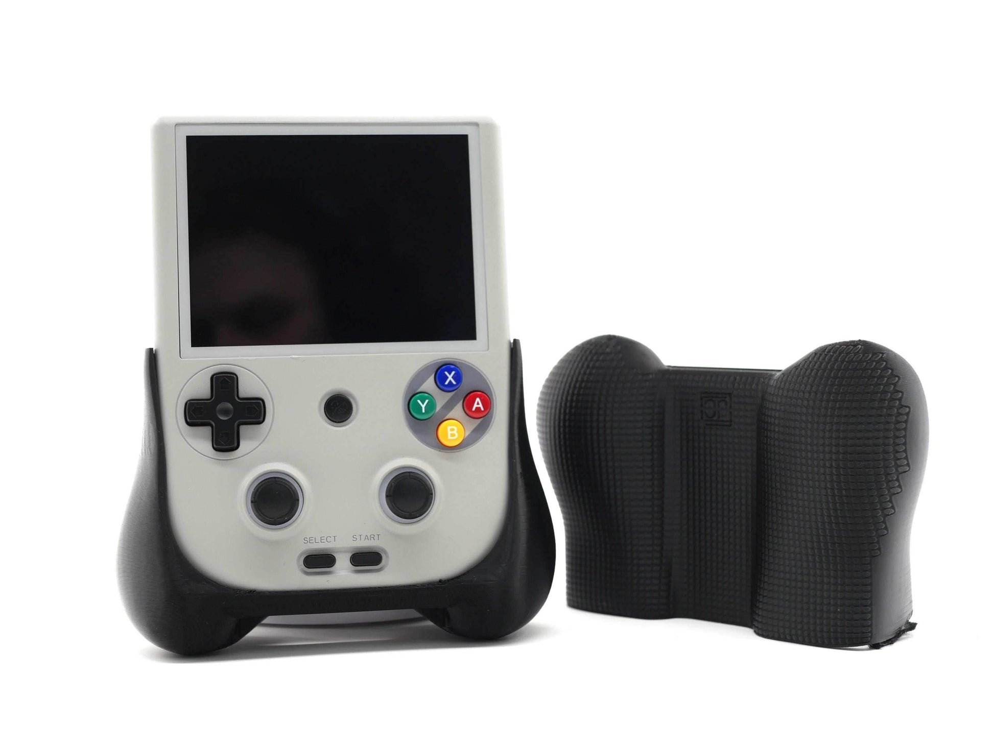 2-n-1 Grip for Anbernic RG406V Reversible Screen Cover Thick Chin Grip Felt Screen Protector Gaming Handheld Protection Fun Textured Pattern - White