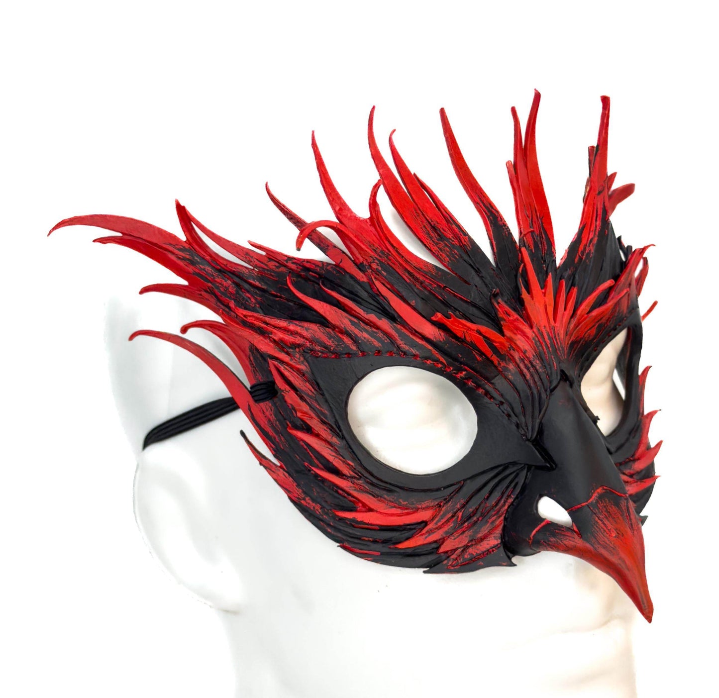 Layered Red Phoenix Handmade Genuine Leather Mask - 