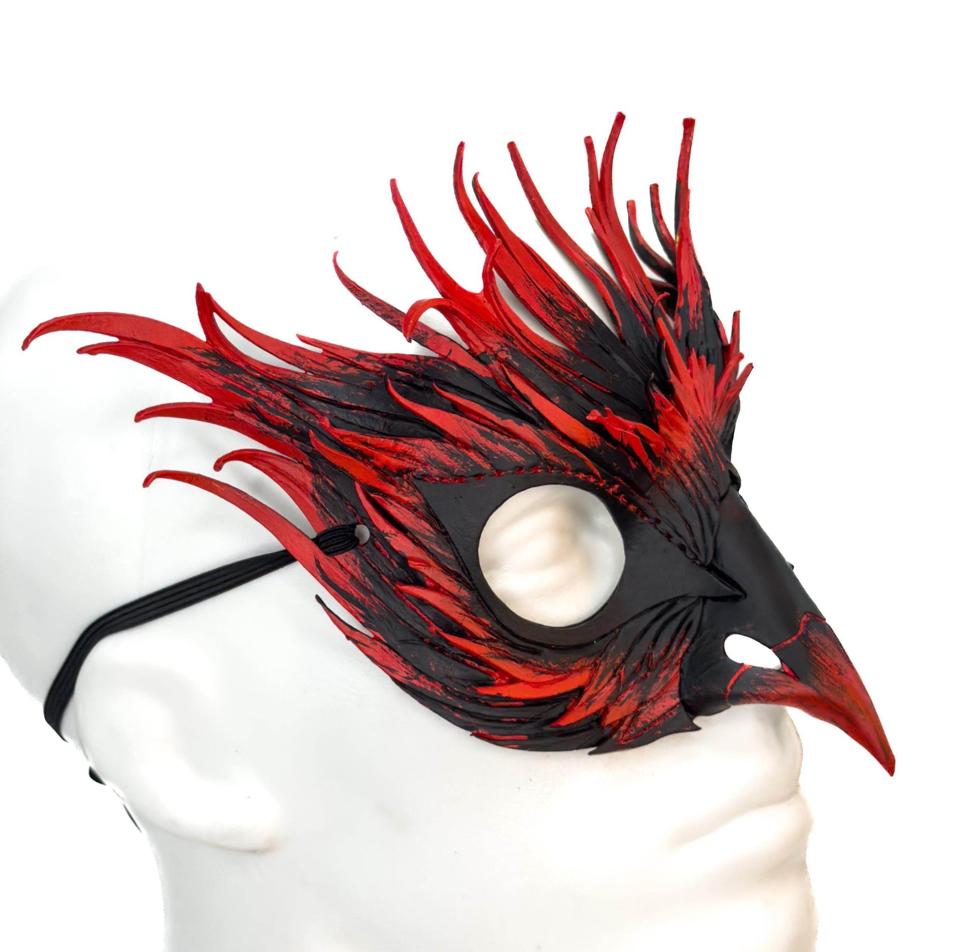 Layered Red Phoenix Handmade Genuine Leather Mask - 