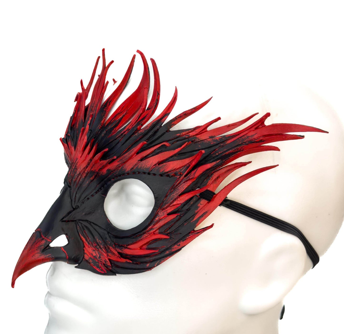 Layered Red Phoenix Handmade Genuine Leather Mask - 