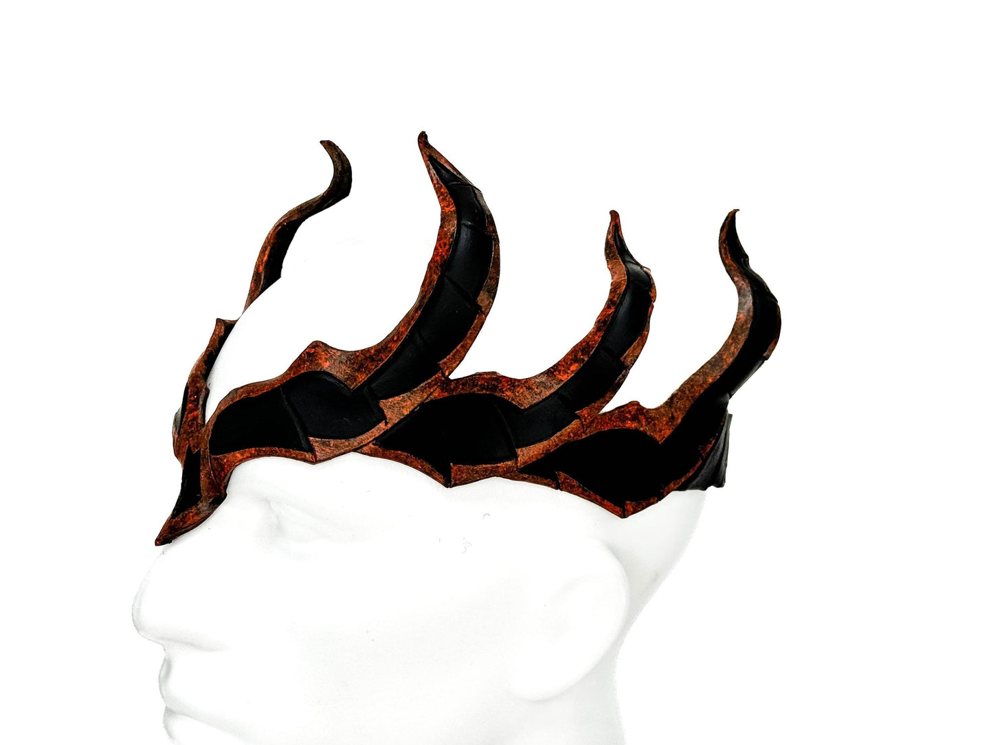 Rust Colored Masquerade Crown of Handmade Genuine Leather in Green and Black - 