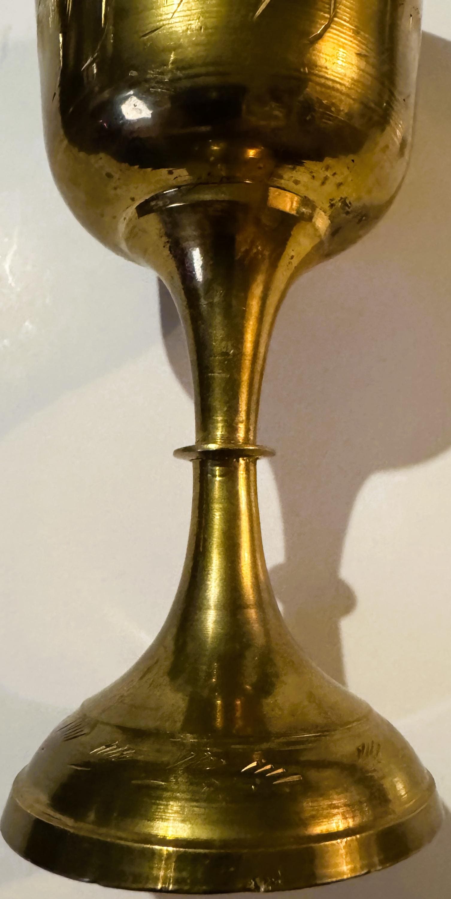 Exquisite Middle Eastern Brass Chalice with Floral Engravings