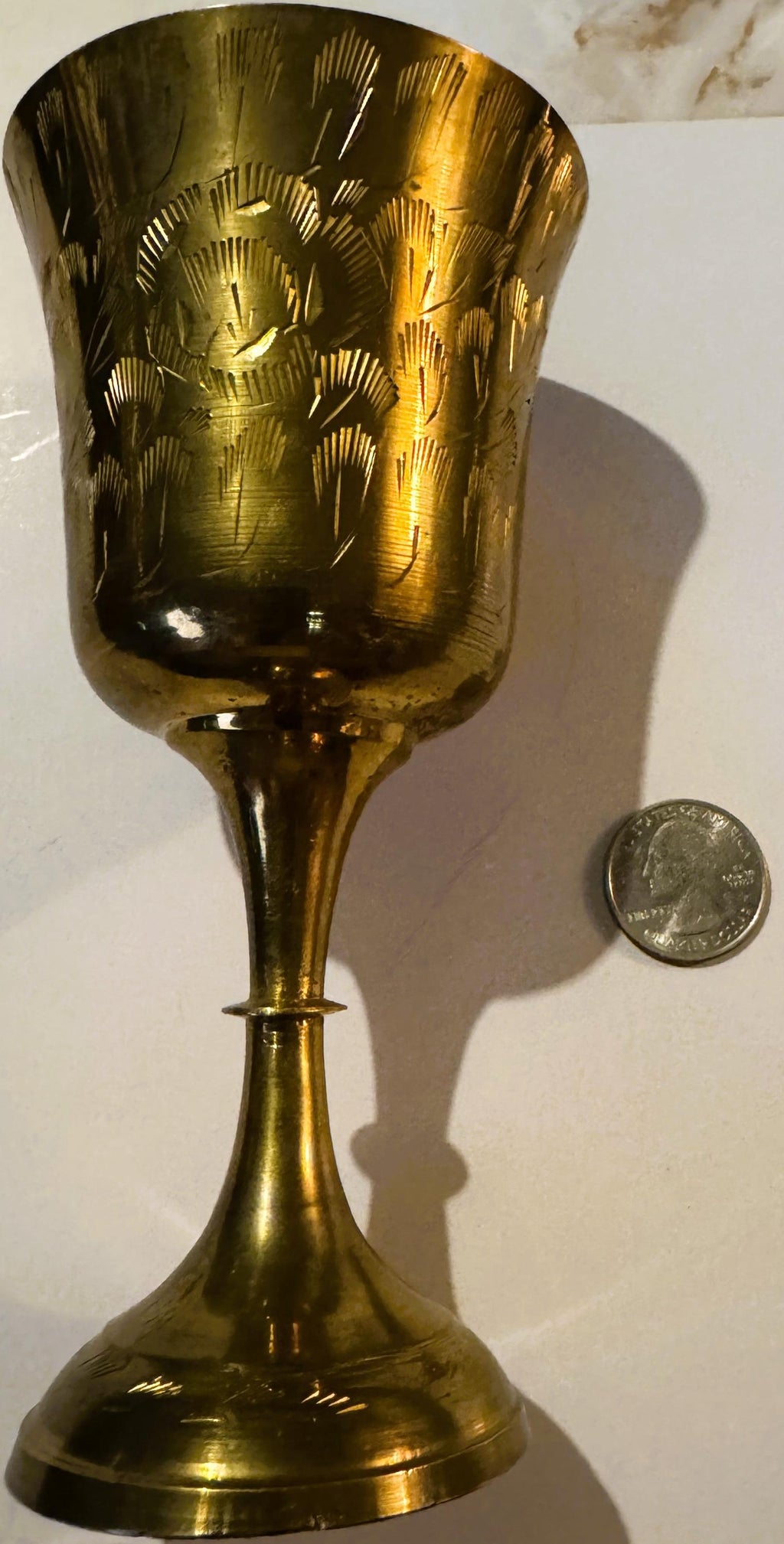 Exquisite Middle Eastern Brass Chalice with Floral Engravings