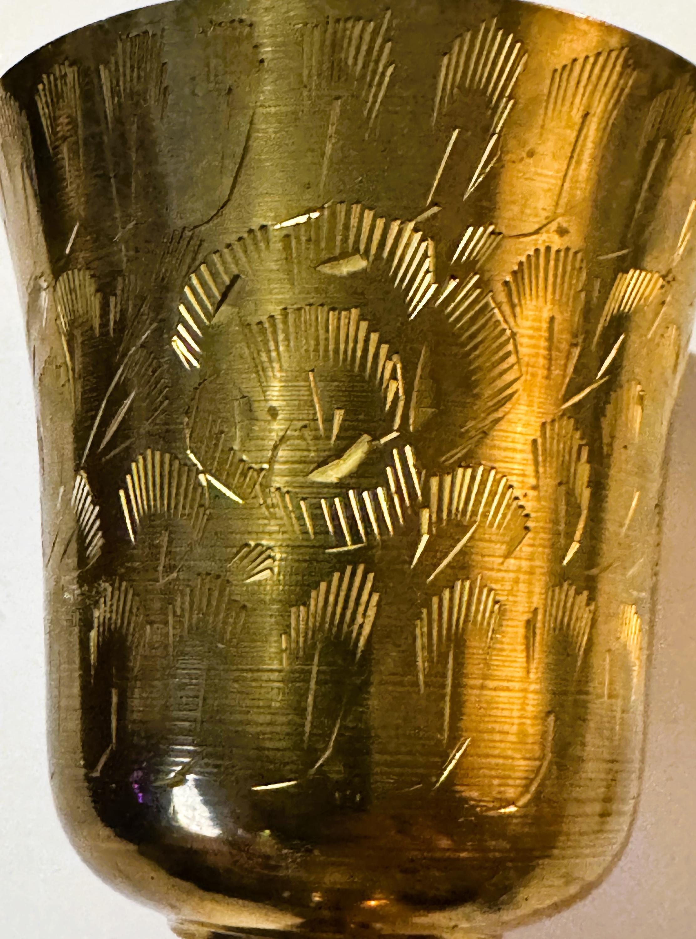 Exquisite Middle Eastern Brass Chalice with Floral Engravings