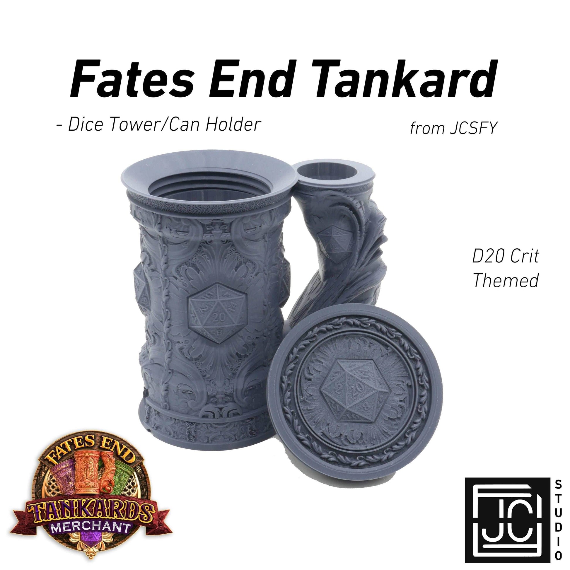 D20 Critical Tankard Dice Tower and Can Holder with Dice Vault | Fates End RolePlay RP Gamer Mug Roll Gift Storage DND Classes from JCSFY - Dark Magic Black
