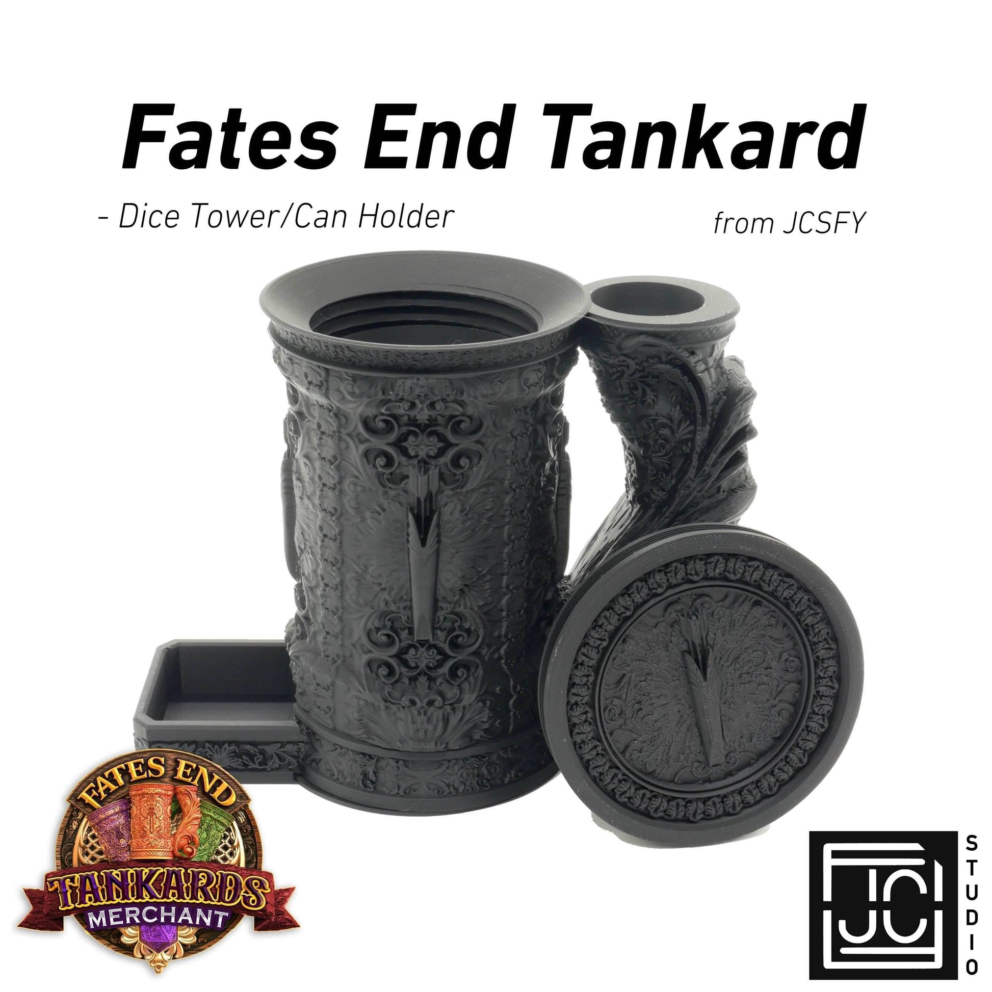 Ranger Themed Tankard Dice Tower and Can Holder with Dice Vault | Fates End RolePlay RP Gamer Mug Roll Gift Storage DND Classes from JCSFY - Dark Magic Black