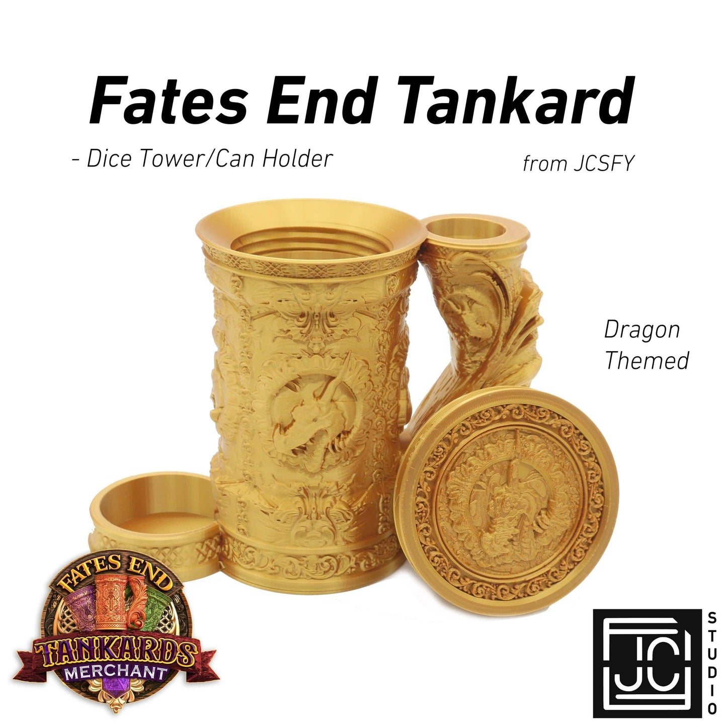 Dragon Themed Tankard Dice Tower and Can Holder with Dice Vault | Fates End RolePlay RP Gamer Mug Roll Gift Storage DND Classes from JCSFY - Dark Magic Black