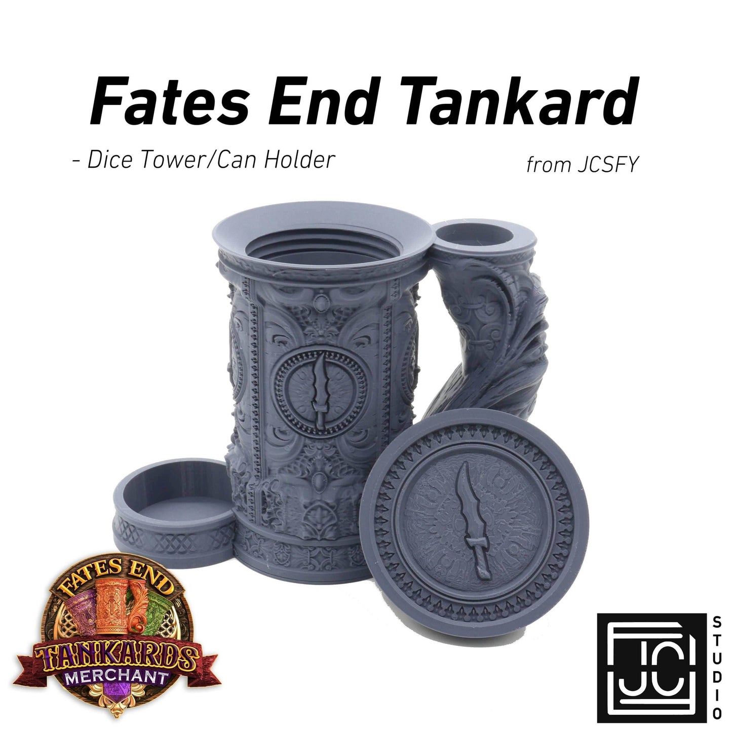 Rogue Themed Tankard Dice Tower and Can Holder with Dice Vault | Fates End RolePlay RP Gamer Mug Roll Gift Storage DND Classes from JCSFY - Dark Magic Black
