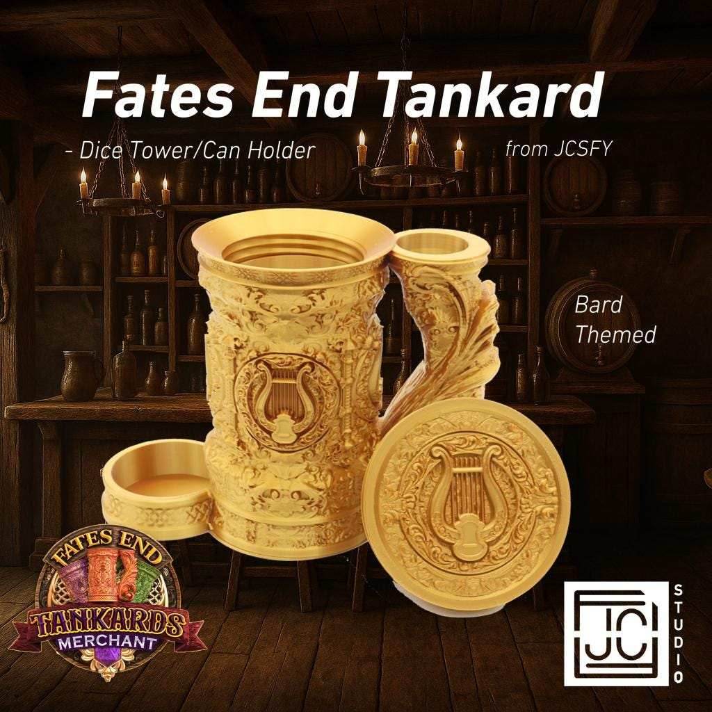 Bard Tankard Dice Tower and Can Holder with Dice Vault | Fates End RolePlay RP Gamer Mug Roll Gift Storage DND Classes from JCSFY - Dark Magic Black