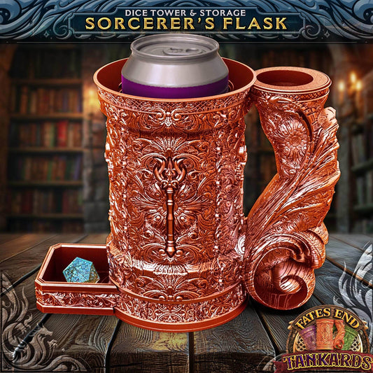 Sorcerer Tankard Dice Tower and Can Holder with Dice Vault | Fates End RolePlay RP Gamer Mug Roll Gift Storage DND Classes from JCSFY - Dark Magic Black