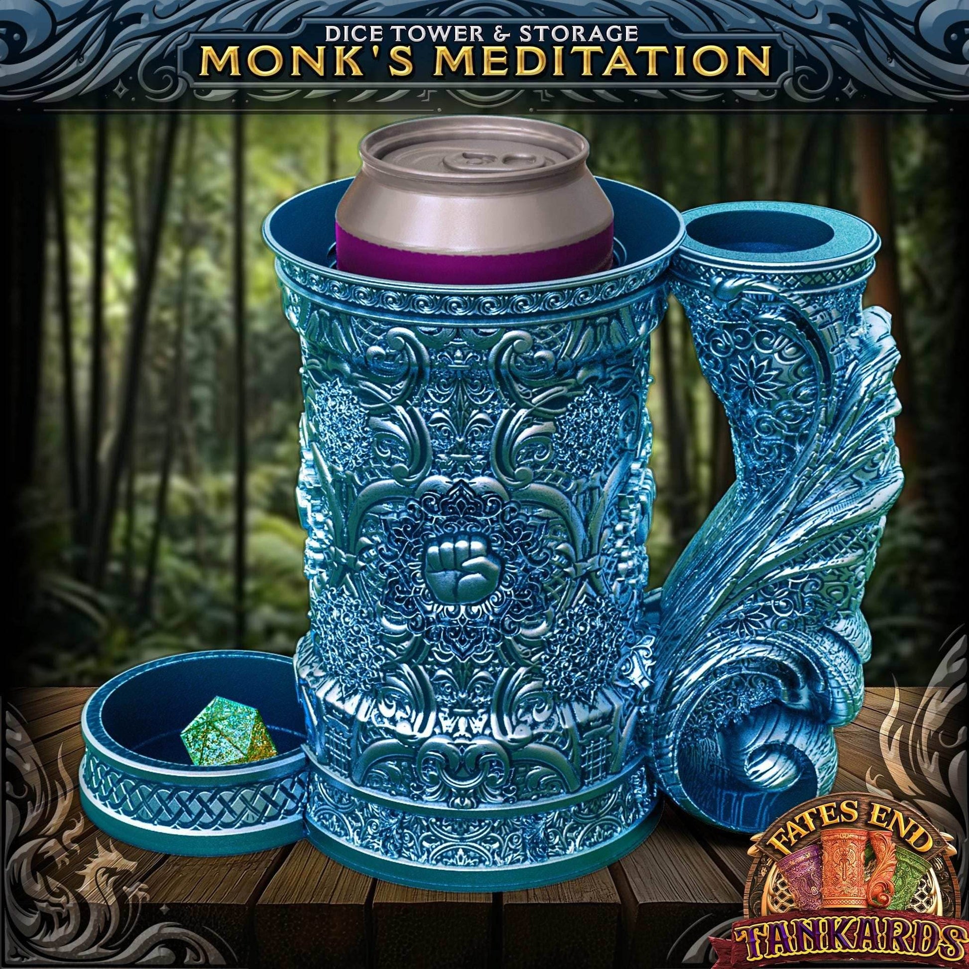 Monk Tankard Dice Tower and Can Holder with Dice Vault | Fates End RolePlay RP Gamer Mug Roll Gift Storage DND Classes from JCSFY - Dark Magic Black