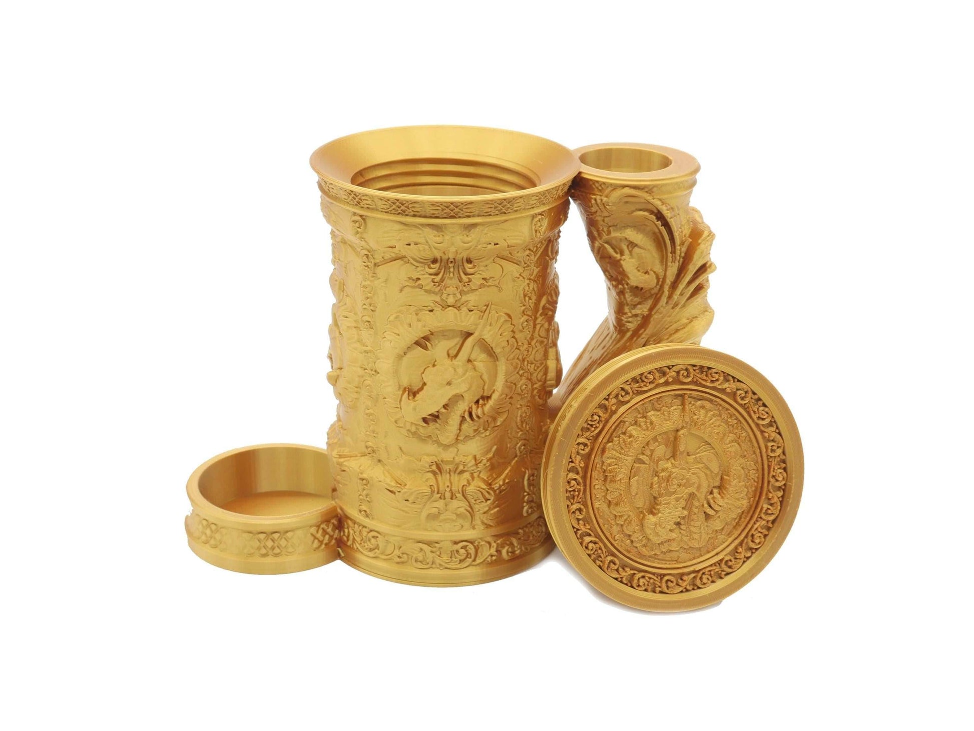 Dragon Themed Tankard Dice Tower and Can Holder with Dice Vault | Fates End RolePlay RP Gamer Mug Roll Gift Storage DND Classes from JCSFY - Dark Magic Black