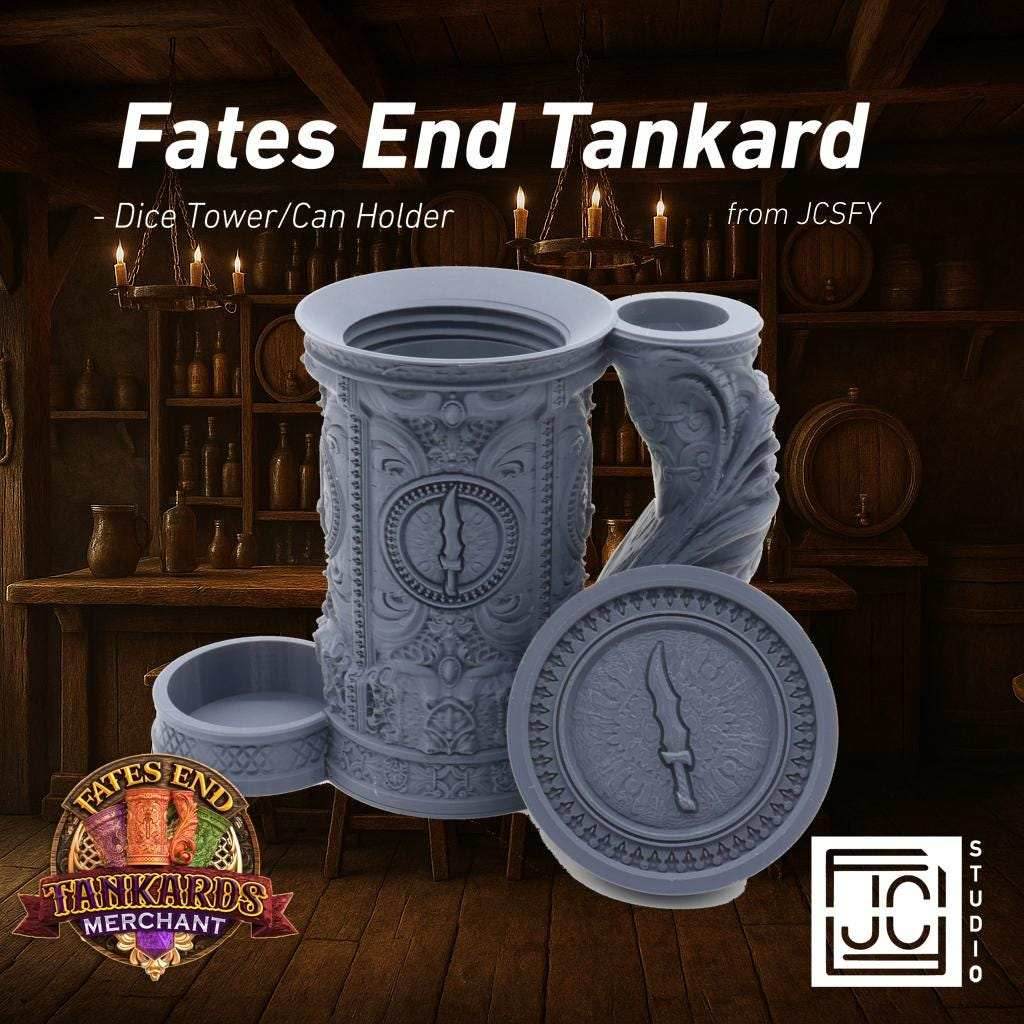 Rogue Themed Tankard Dice Tower and Can Holder with Dice Vault | Fates End RolePlay RP Gamer Mug Roll Gift Storage DND Classes from JCSFY - Dark Magic Black