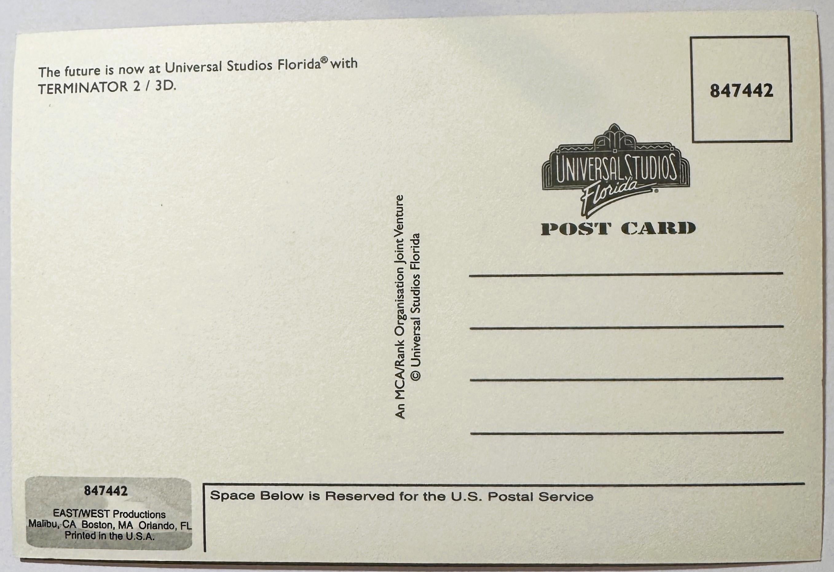 1996 Terminator 2: 3‑D Postcard — Universal Studios Attraction Memorabilia