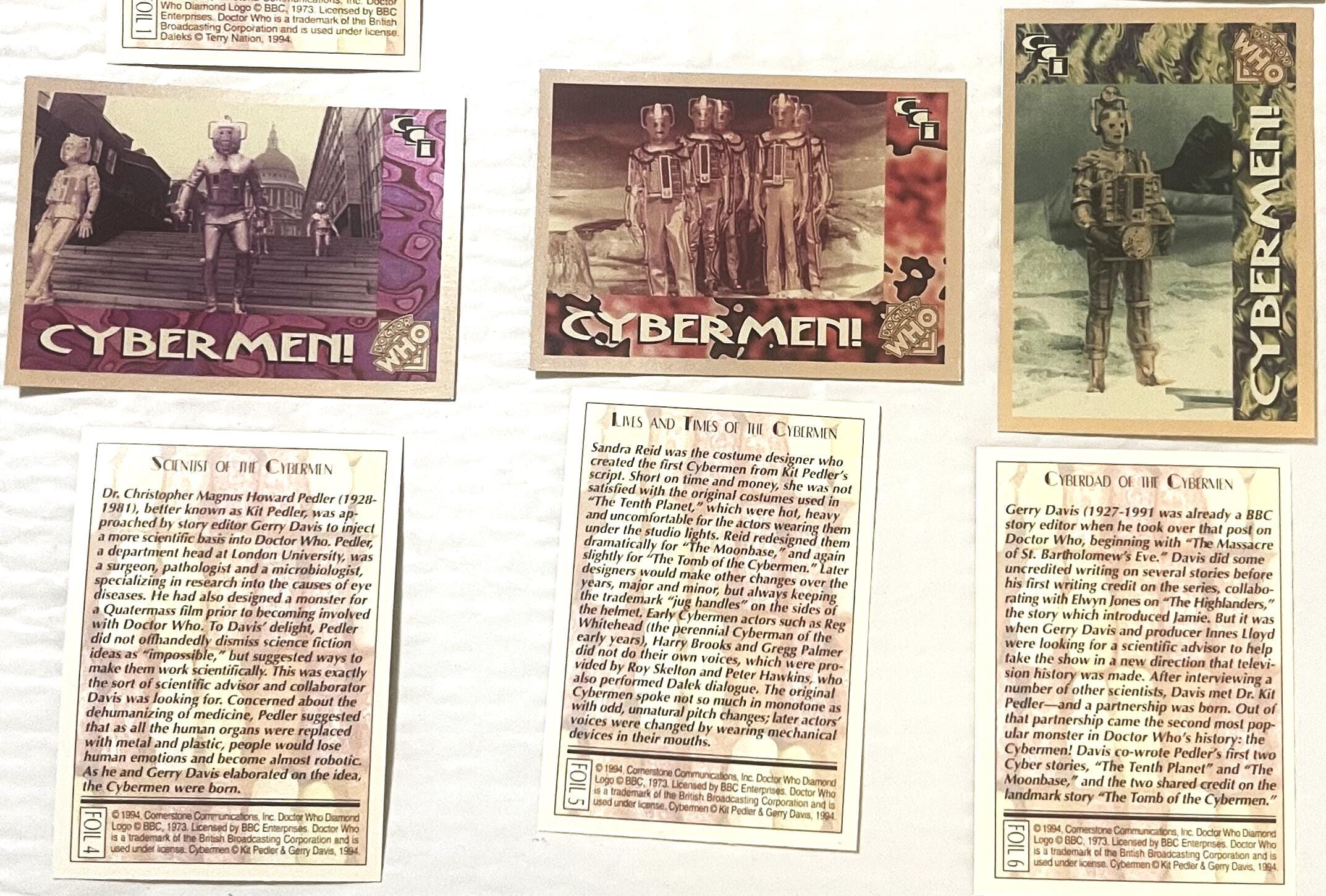 🤖 Vintage 1994 Doctor Who Cybermen Foil Trading Cards — Cards 4–6 of 6 (Set)