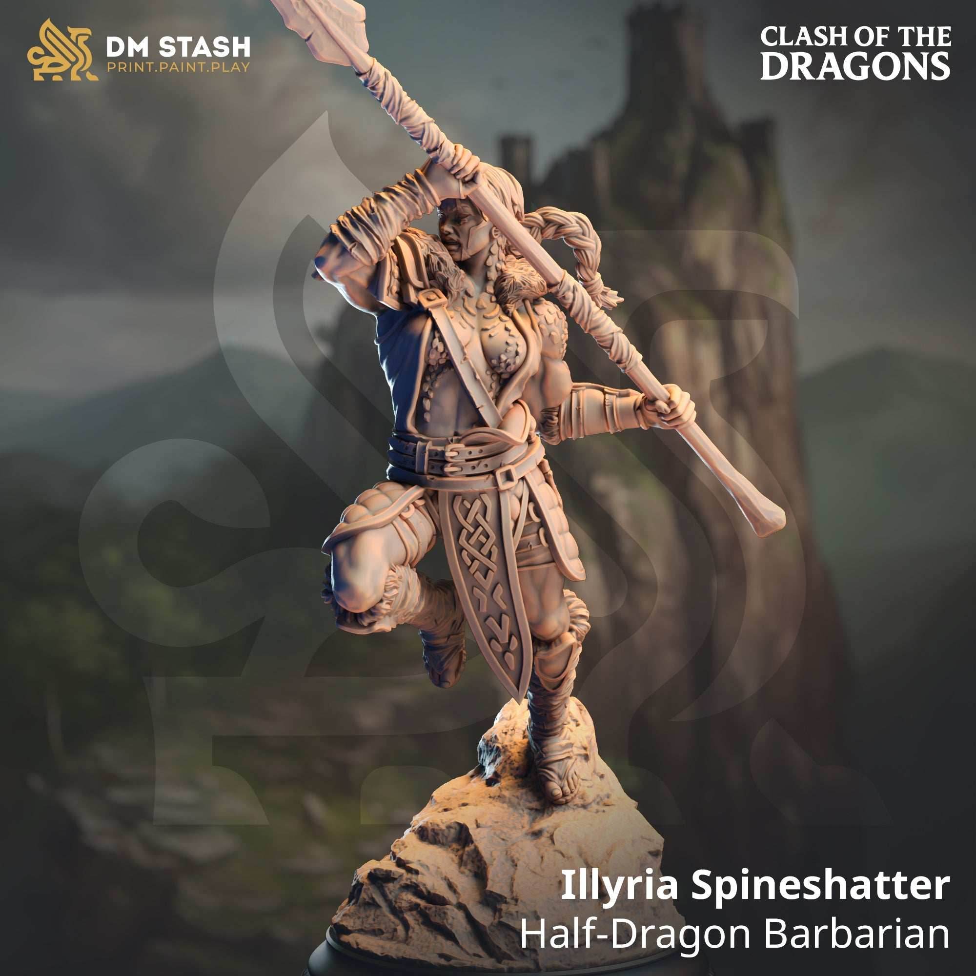 Illyria Spineshatter, Half-Dragon Barbarian (Female Half-Dragonborn Barbarian) - 32mm Scale