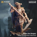 Ilvias the Reaper, Silver Dragonkin Warlock (Male Dragonborn Warlock) - 32mm Scale