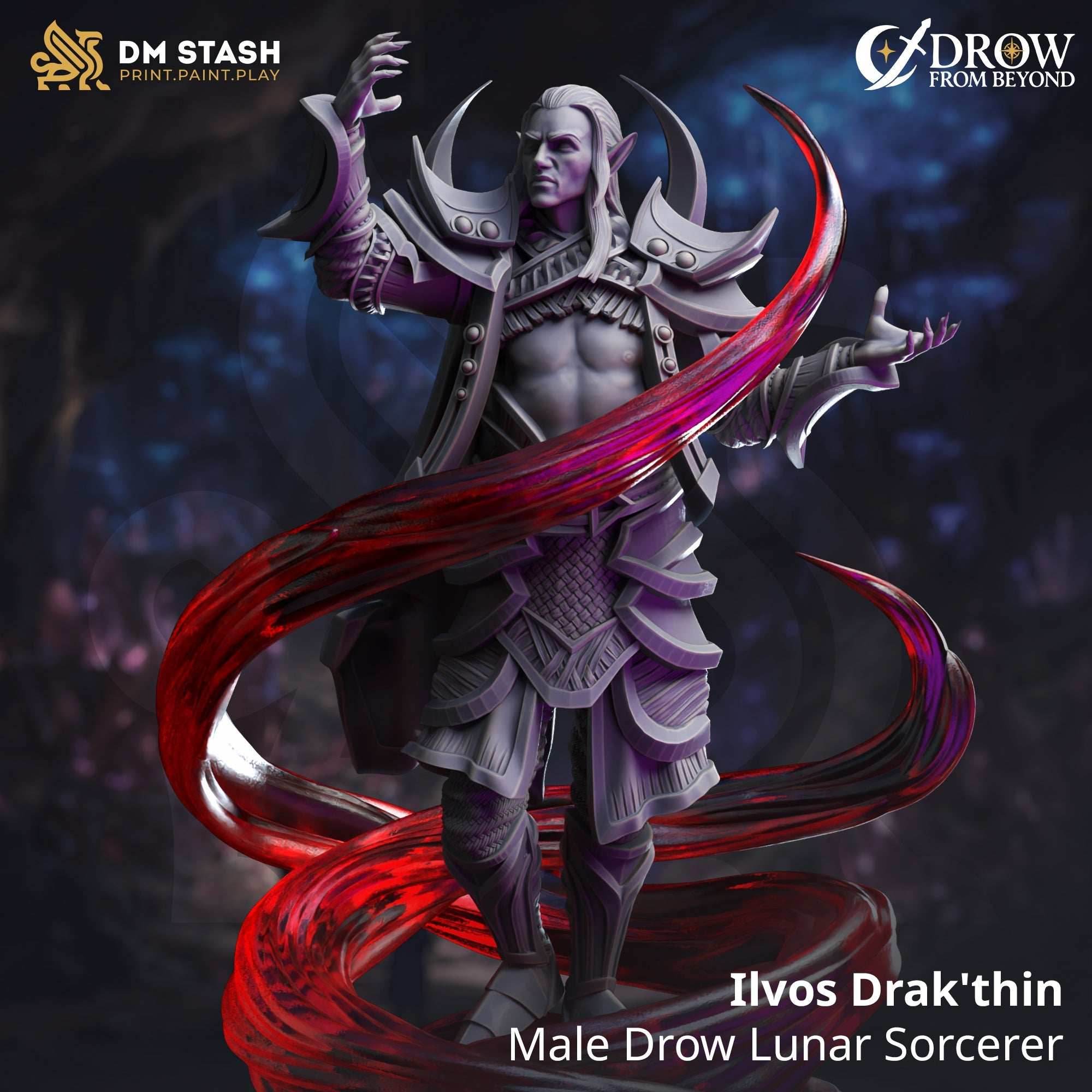 Ilvos Drak'thin (Male Drow Lunar Sorcerer) - 32mm Scale