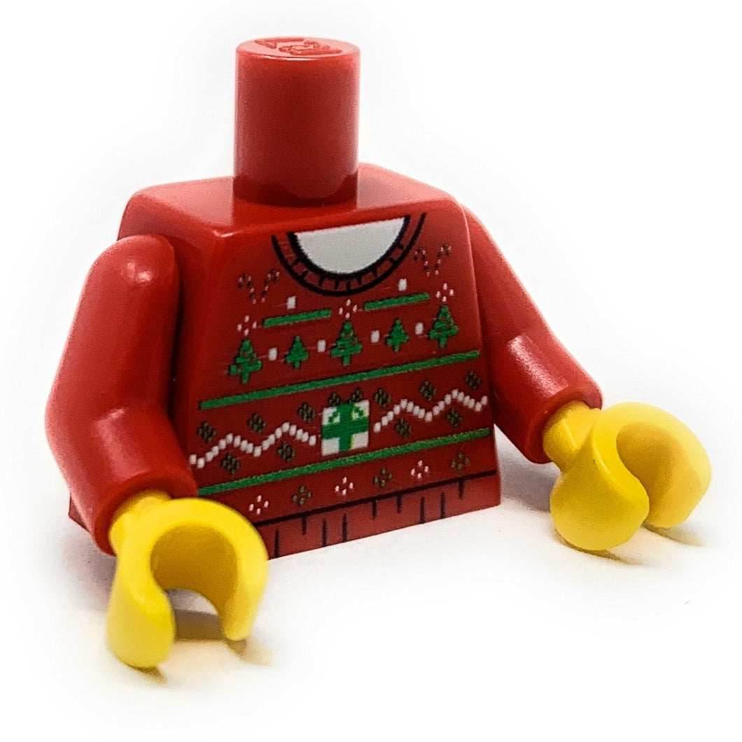 Ugly Red Christmas Tree Sweater Printed Torso made using LEGO parts - B3 Customs - 
