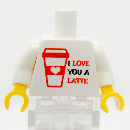 Printed "I Love You A Latte" Minifig Torso made using LEGO parts - B3 Customs