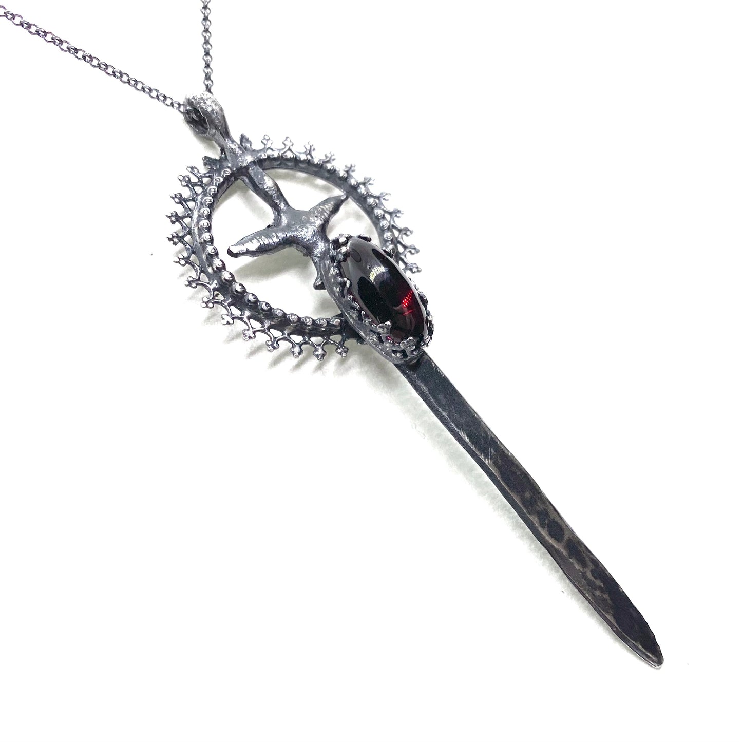 Excalibur Sword Necklace in Sterling Silver and Garnet Fulfilled Julian The 2nd