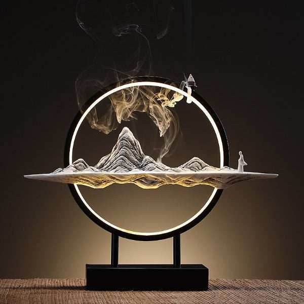 Kunlun Mountains Large Backflow Incense Burner Lamp With LED - White