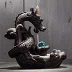 Pearl Guarding Dragon Backflow Incense Burner - Brown
