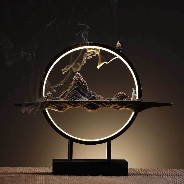 Kunlun Mountains Large Backflow Incense Burner Lamp With LED - Brown