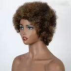 Short Afro Curly Human Hair Full Machine Wigs for Women 150% Density Short Hair Pixie Cut Wig Remy Human Hair Afro Wig For Black Women Gifts for Girlfriends
