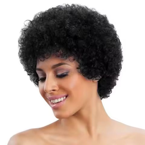 Short Afro Curly Human Hair Full Machine Wigs for Women 150% Density Short Hair Pixie Cut Wig Remy Human Hair Afro Wig For Black Women Gifts for Girlfriends