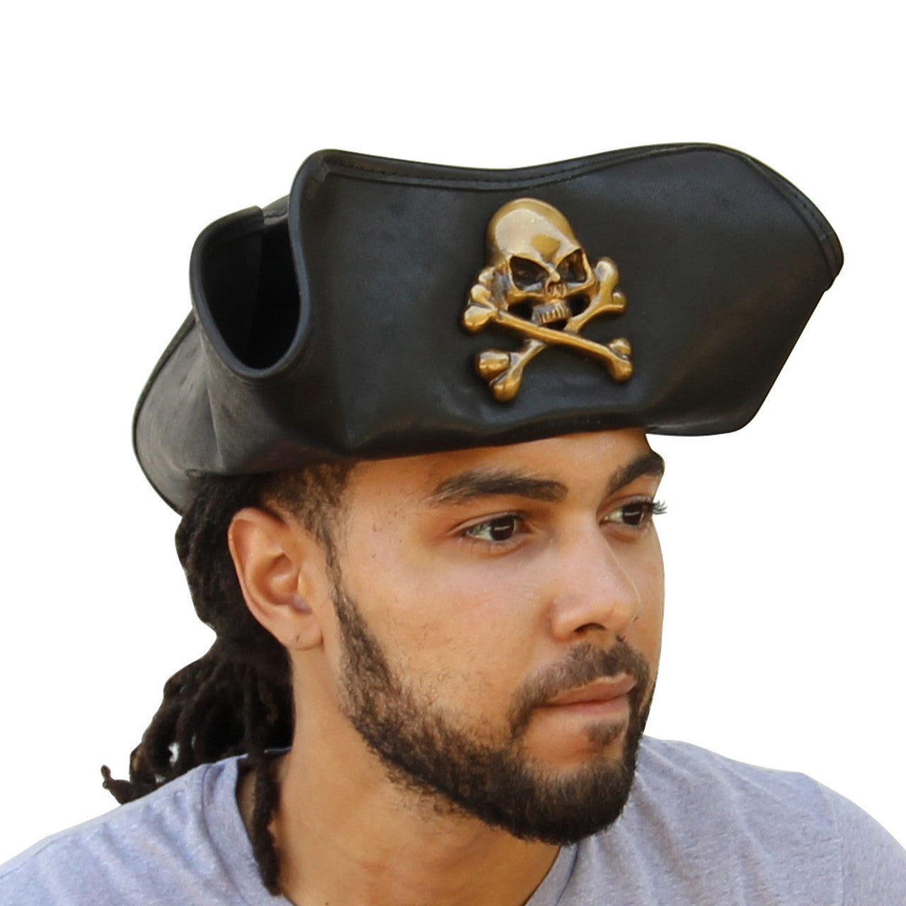 Terror at Sea Leather Jolly Roger Tricorne Hat-3