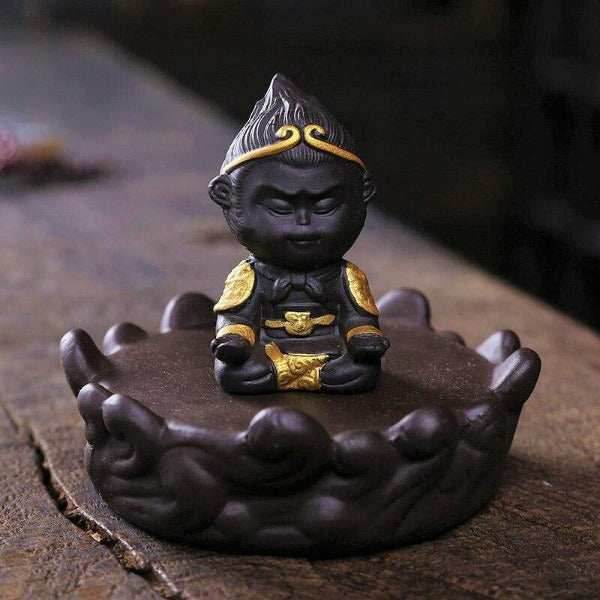Glass Little Monk Backflow Incense Burner - Brown