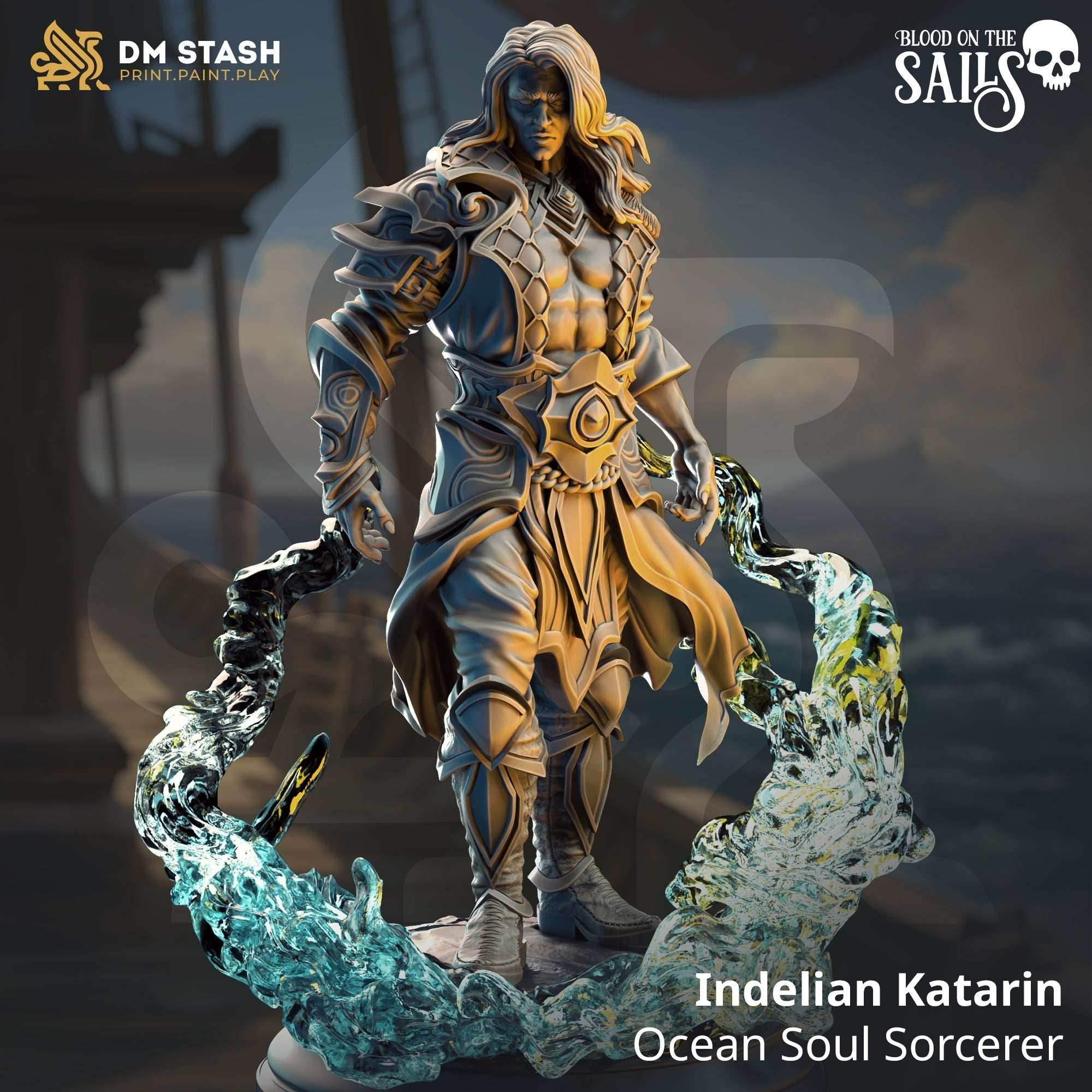 Indelian Katarin, Ocean Soul Sorcerer (Male Elf Sorcerer) - 32mm Scale