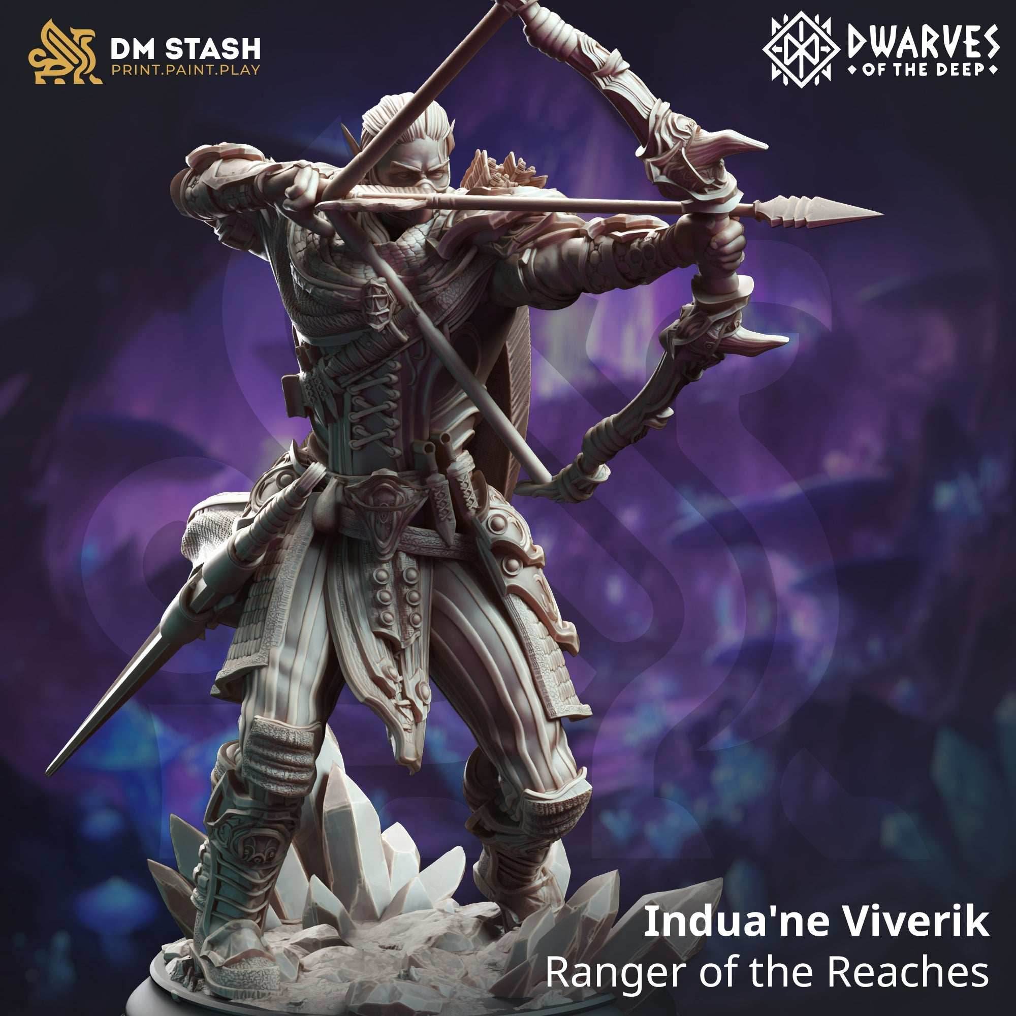 Indua'ne Viverik, Ranger of the Reaches (Male Drow Ranger) - 32mm Scale