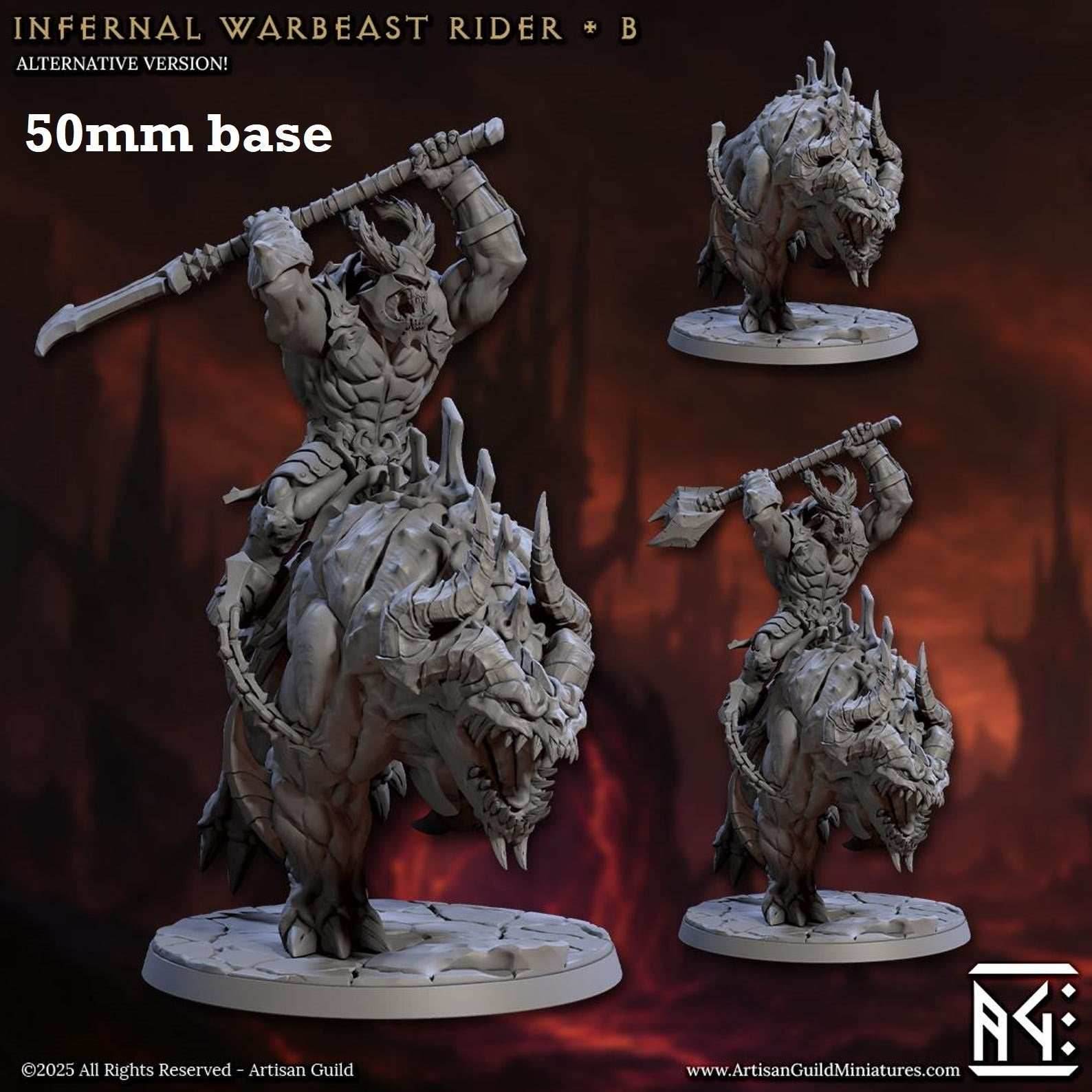 Infernal Belzatu Warbeast Riders: Sculpt B (Demon Warrior Cavalry Unit) - With Helmet / Glaive