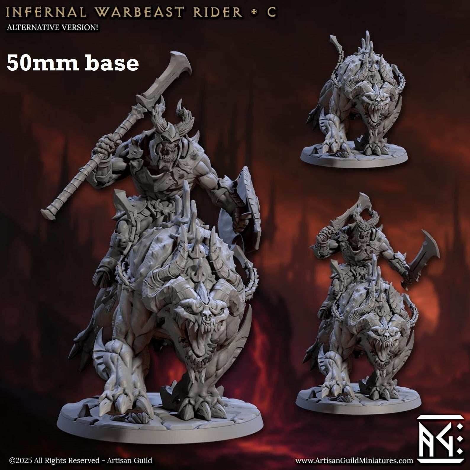 Infernal Belzatu Warbeast Riders: Sculpt C (Demon Warrior Cavalry Unit) - With Helmet / Shield / Glaive