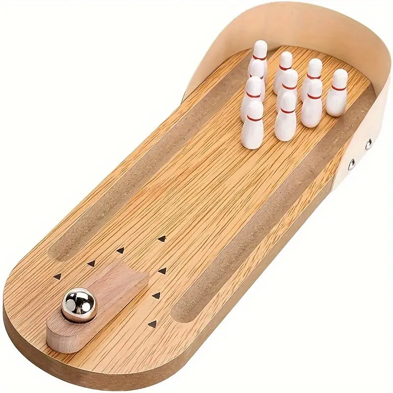 Interactive Toy Mini Bowling Set Tabletop Game - Wooden