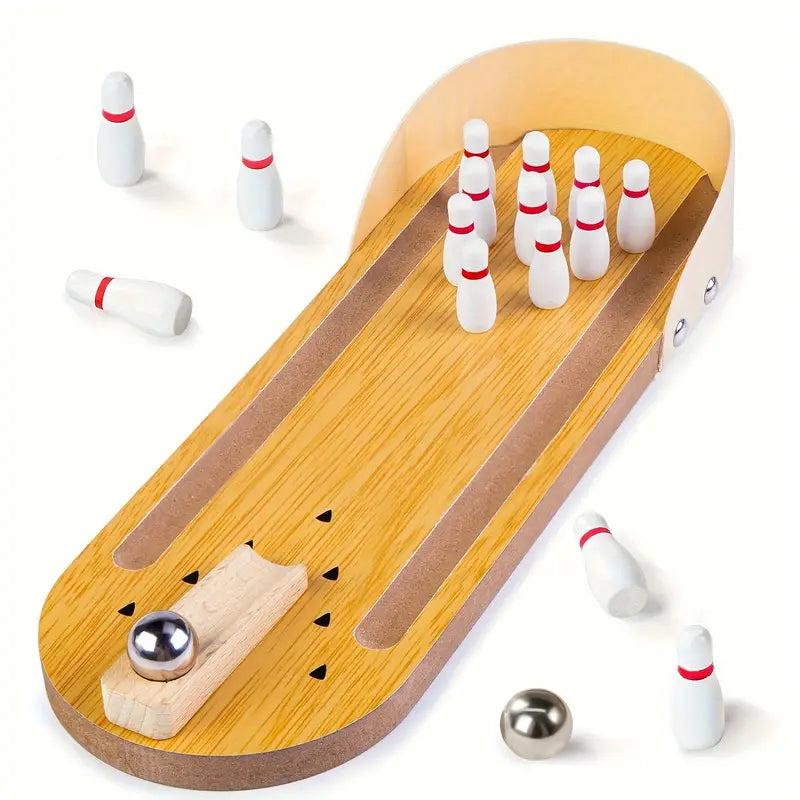 Interactive Toy Mini Bowling Set Tabletop Game - Wooden