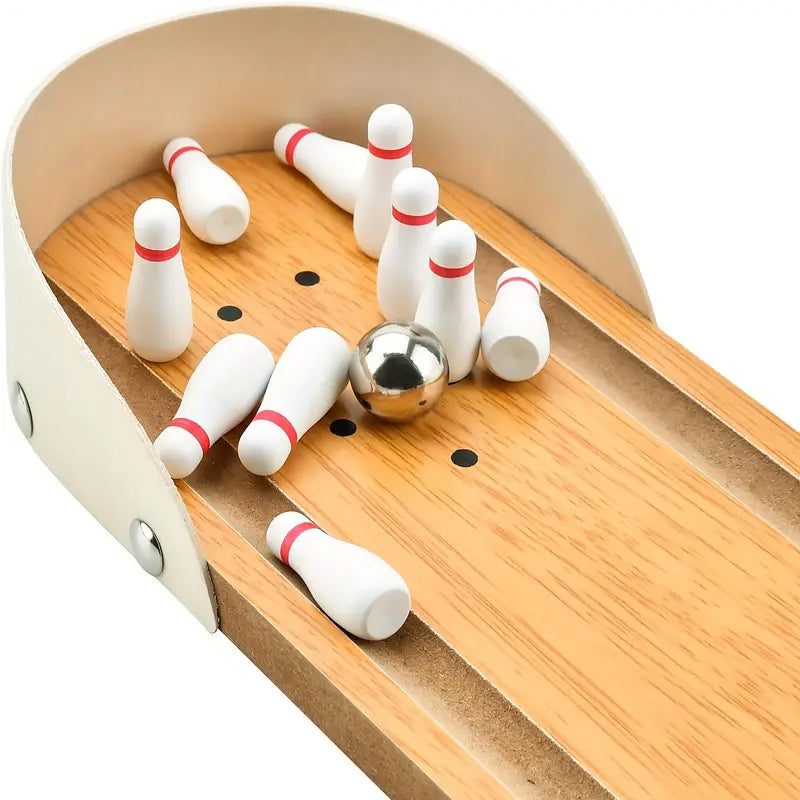 Interactive Toy Mini Bowling Set Tabletop Game - Wooden