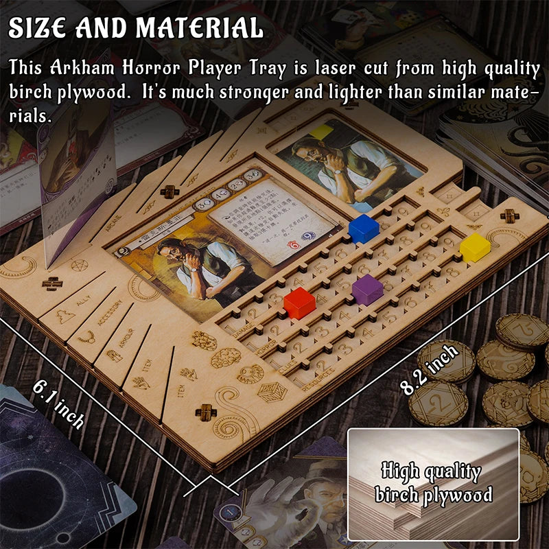 Investigator Dashboard Set of 2 Player Organization Board Wood Laser Cut Game Accessories for Arkham Horror LCG