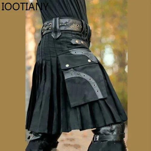 IOOTIANY Medieval Scottish Mens Kilt Dress Renaissance Traditional Skirt Metal Classic Skirts Steampunk Saias Cosplay Costumes