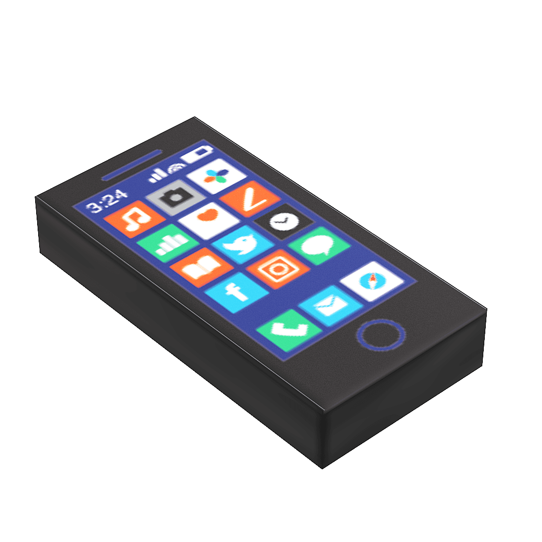 Mobile Phone - B3 Customs Printed 1x2 Tile made using LEGO parts - Black