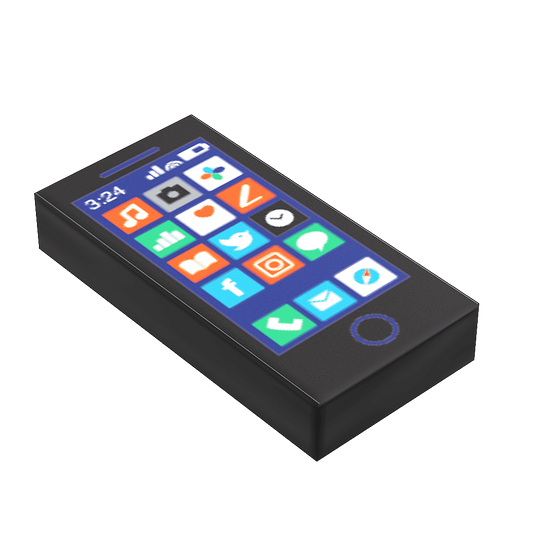 Mobile Phone - B3 Customs Printed 1x2 Tile made using LEGO parts - Black